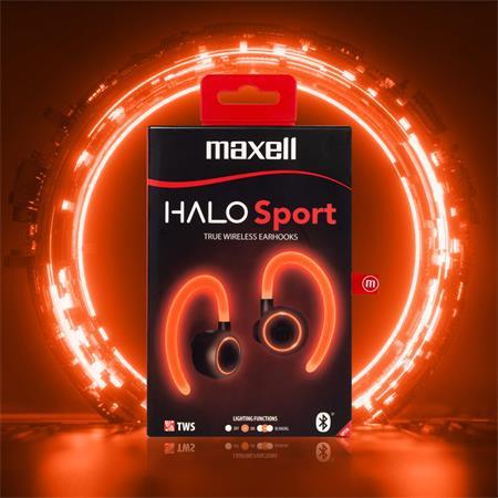 Slúchadlá, bezdrôtové, Bluetooth, s mikrofónom, LED slúchadlá, MAXELL "Halo Sport", čierna 1