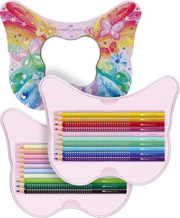 Farebné ceruzky, sada, kovová krabica, FABER-CASTELL "Sparkle", 20 rôznych farieb, motýľ 3
