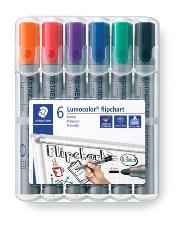 Popisovač na flipchartové tabule, 2 mm, kužeľový hrot, STAEDTLER "Lumocolor 356", 6 rôznyc