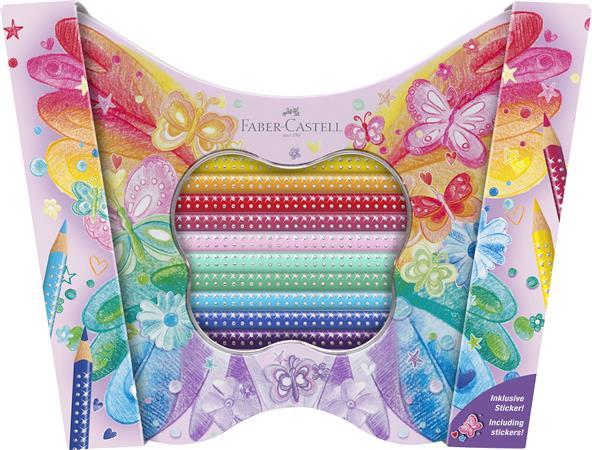 Farebné ceruzky, sada, kovová krabica, FABER-CASTELL "Sparkle", 20 rôznych farieb, motýľ 1
