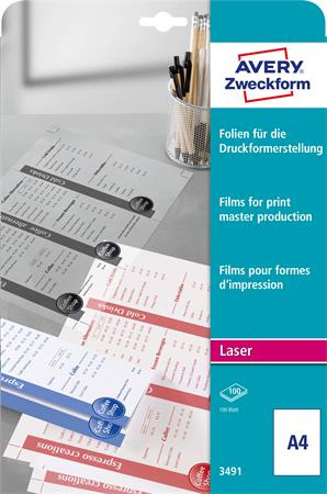 Fólia, matná, pre tlačové dosky, A4, do laserovej tlačiarne, AVERY ZWECKFORM