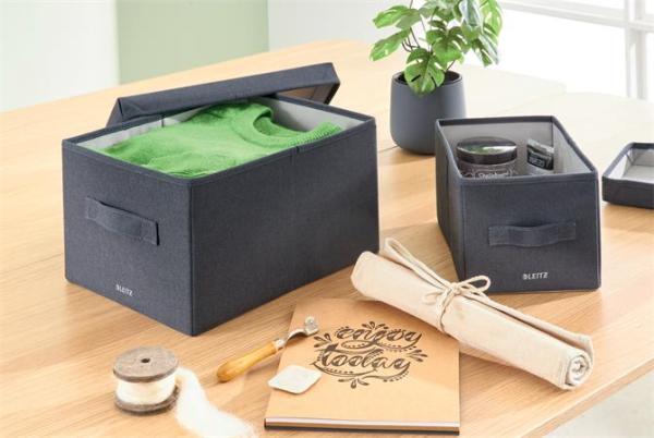 Úložný box, textilný, rozmer M, LEITZ "Fabric", zamatová sivá 2