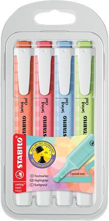 Zvýrazňovač, 1-4 mm, STABILO "Swing Cool Pastel" 4 rôzne farby