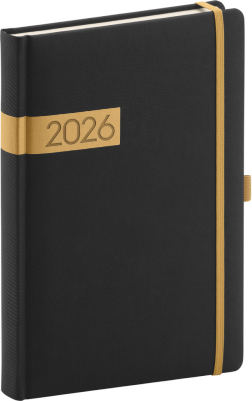 NOTIQUE Denný diár Twill 2026, čierno-zlatý, 15 x 21 cm