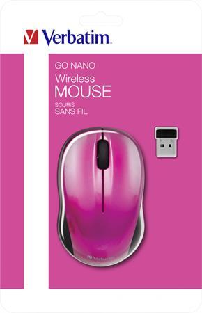 Myš, bezdrôtová, optická, stredná veľkosť, USB, VERBATIM "Go", cyklámenová 1