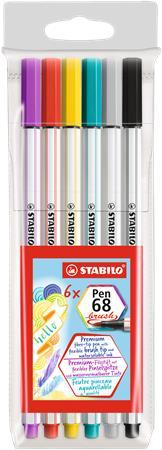 Fixky v tvare štetca, STABILO "Pen 68 brush", 6 farieb 1