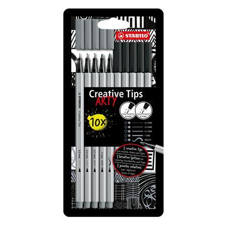 Liner, sada, STABILO "Creative Tips ARTY", čierna, sivá, 5 rôznych hrúbok 1