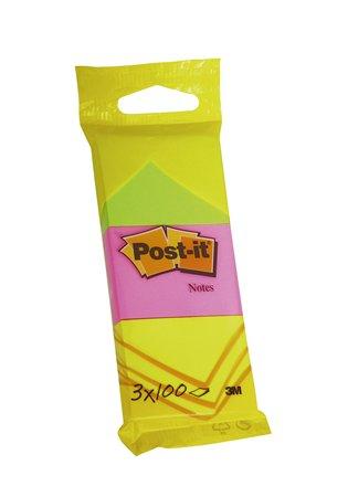 Samolepiaci bloček, 38x51 mm, 3x100 listový, 3M POSTIT, neónové farby
