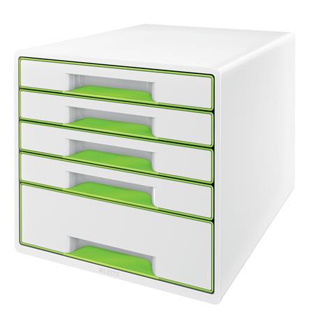 Zásuvkový box, plastový, 5 zásuviek, LEITZ "Wow Cube", biela/zelená 1