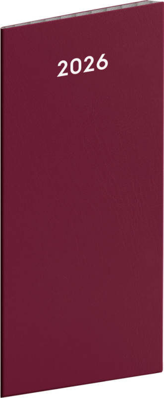 NOTIQUE Vreckový diár Vínový 2026, plánovací mesačný, 8 x 18 cm