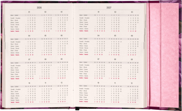 NOTIQUE Týždenný magnetický diár Fialové kvety 2026, 11 x 16 cm 2