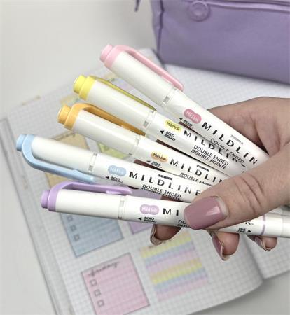 Zvýrazňovač, sada, 1,4/4 mm, obojstranný, ZEBRA "Mildliner Highlighter Gentle", 5 rôznych 2
