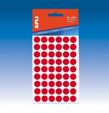 Etikety, 8 mm okrúhle, ručne popisovateľné, farebné, APLI, červené, 288 etikiet/bal 1
