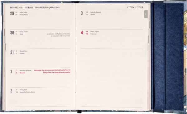 NOTIQUE Týždenný magnetický diár Alfons Mucha 2026, 11 x 16 cm 1