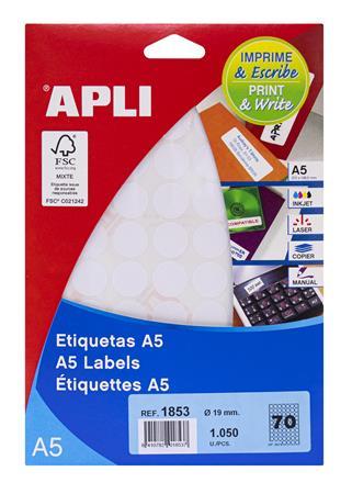 APLI Etikety, okrúhle, priemer: 19 mm, na liste formátu A5, 1050 ks/bal 2
