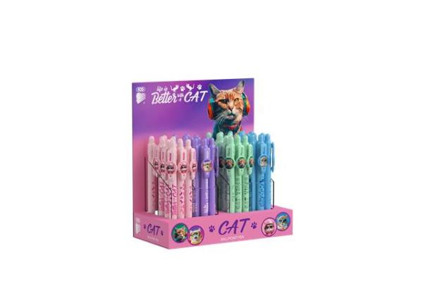 Guľôčkové pero, displej, 0,8 mm, stláčací mechanizmus, telo pera: mačka, ICO "Cat", modrá 1