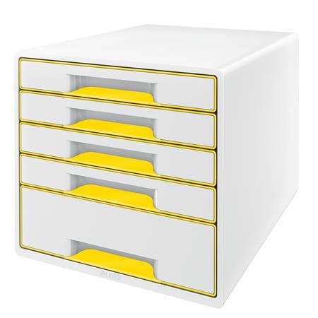 Zásuvkový box, plastový, 5 zásuviek, LEITZ "Wow Cube", biela/žltá 1