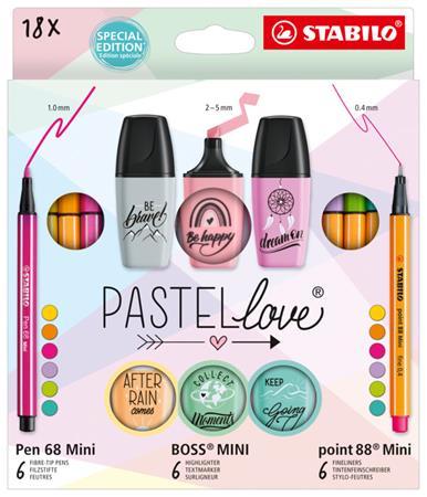 Sada písacích potrieb, STABILO, "Mini World Pastellove", 18 rôznych farieb 1