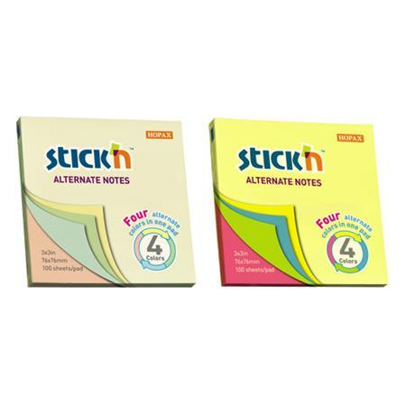Samolepiaci poznámkový blok, 76x76 mm, 100 listov, STICK N, pastelové farby 3