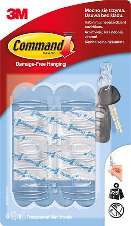 3M SCOTCH Mini plastový vešiak, 3M "Command", priehľadný