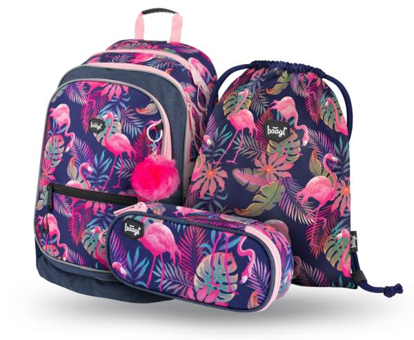 BAAGL SET 3 Flamingo: batoh, penál, sáček