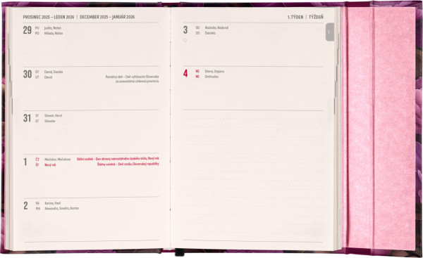 NOTIQUE Týždenný magnetický diár Fialové kvety 2026, 11 x 16 cm 1