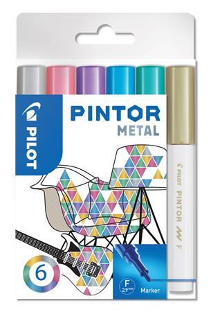 Dekoračný popisovač, sada,1 mm, PILOT "Pintor F", 6 druhov metalických farieb 1