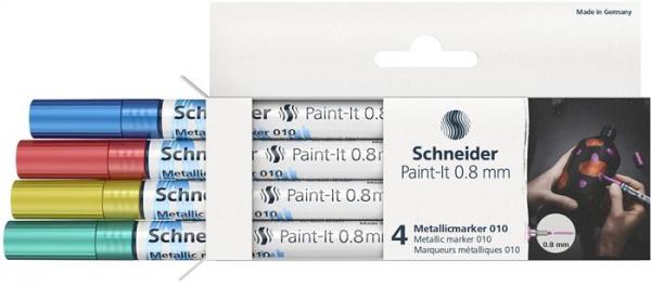 Akrylový popisovač, sada, 0,8 mm, SCHNEIDER "Paint-It 010", 4 rôzne kovové farby 3