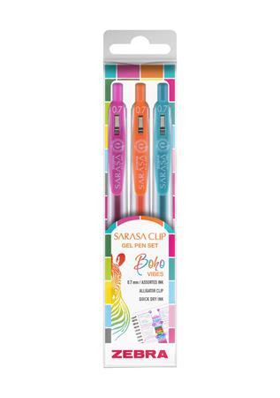 Sada gélových pier, 0,33 mm, s tlačidlom, ZEBRA „Sarasa Clip Boho Vibes“, 3 rôzne farby 1