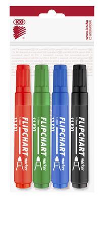 Popisovač na flipchartové tabule, sada, 1-3 mm, kužeľový hrot, ICO "Artip 11 XXL", 4 rôzne