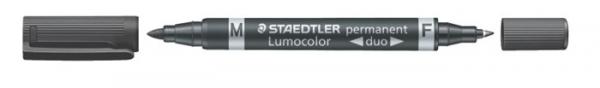 Permanentný popsiovač, F/M, 0,6/1,5 mm, kužeľový hrot, s 2 hrotmi, STAEDTLER "Lumocolor Du 2