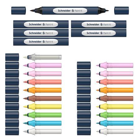 Popisovač, obojstranný, 27-kusová sada, SCHNEIDER „Paint-It 040 Twin marker Set 2”, 10 rôz 3