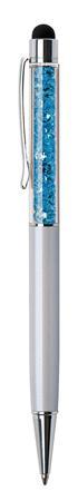 ART CRYSTELLA Guľôčkové pero, krémovo-biela, vrch aqua modrá, plnené SWAROVSKI® krištáľmi, TOUCH, 14 cm,