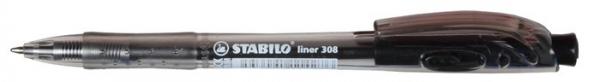 Guľôčkové pero, 0,38 mm, stláčací mechanizmus, STABILO "Liner 308", čierna 1
