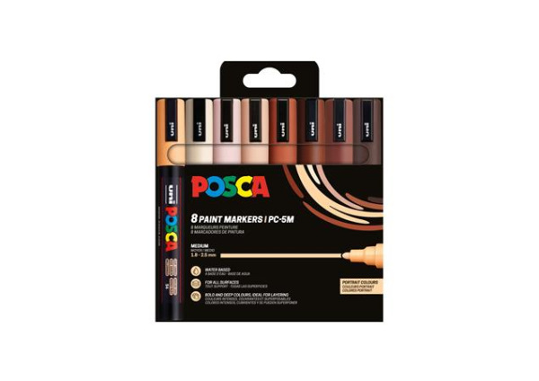 Dekoračný popisovač, sada, 1,8-2,5 mm, UNI "Posca PC-5M", 8 rôznych farieb 1
