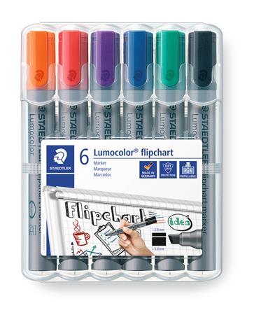Popisovač na flipchartové tabule, 2-5 mm, zrezaný, STAEDTLER "Lumocolor 356 B", 6 rôznych 1