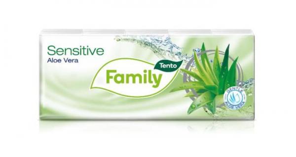 Papierové vreckovky, 3-vrstvové, 10x10 ks, TENTO "Family", aloe vera 1
