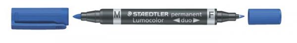 Permanentný popisovač, F/M, 0,6/1,5 mm, kužeľový hrot, s 2 hrotmi, STAEDTLER "Lumocolor Du 2