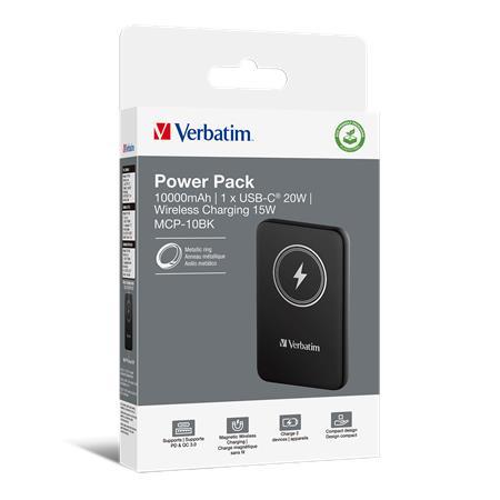 Prenosná batéria, bezdrôtové nabíjanie, 10000 mAh, VERBATIM "MCP-10, čierna 3