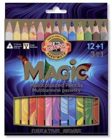 Viacfarebná ceruzka, sada, trojhranná, KOH-I-NOOR "Magic 3408", 12+1 rôznych farieb 1