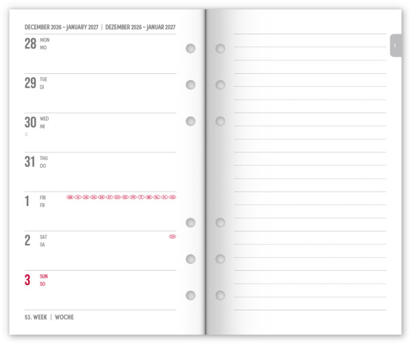 NOTIQUE Refill – Weekly Ring Bound Planner 2027, fuchsia, 12,5 x 19 cm 1