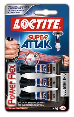 Sekundové lepidlo, gél, 3 x 1 g, HENKEL "Loctite Super Attak Mini Trio Power FLEX Gel"