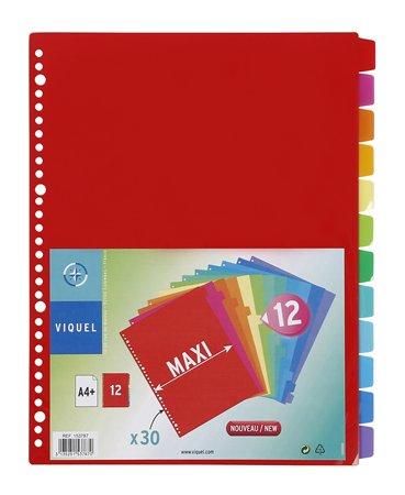 Rozraďovač, plastový, A4 Maxi, 12 x uško, VIQUEL 2