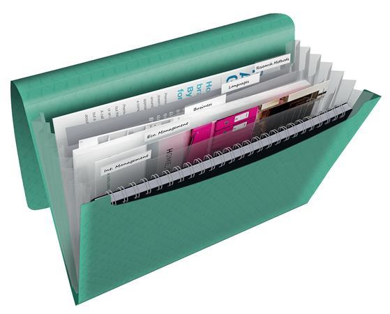 Harmoniková doska, A4, PP, 6 priehradiek, ESSELTE "Colour` Ice", zelená 2