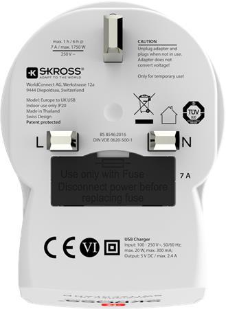 Cestovný adaptér, do UK, USB, uzemnený, SKROSS 3