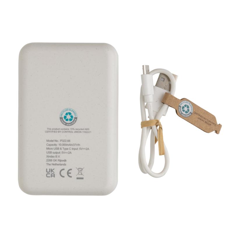 Powerbanka 10 000 mAh z RCS recyklovaného plastu biela 7
