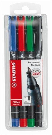 Permanentný popisovač, sada, 1 mm, STABILO "OHPen M", 4 rôzne farby 1