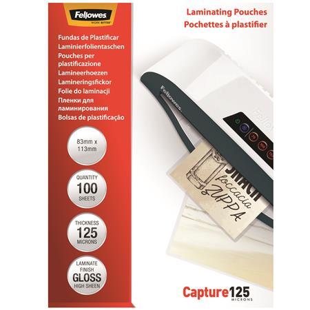 Laminovacia fólia, 125 mikr., 83x113 mm, lesklá, 100 ks, FELLOWES
