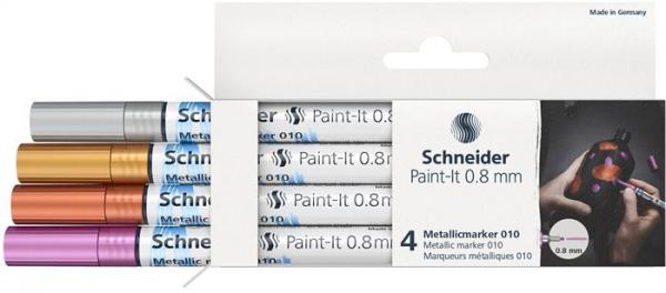 Akrylový popisovač, sada, 0,8 mm, SCHNEIDER "Paint-It 010", 4 rôzne kovové farby 3