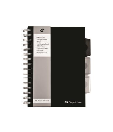 Špirálový zošit, A5, linajkový, 125 strán, PUKKA PAD "Black project book", čierna 1